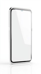 Poster - Ultra-clean 3D mobile touch screen with a plain white display, no additional effects, futuristic and minimalistic smartphone UI, digital technology concept, professional stock