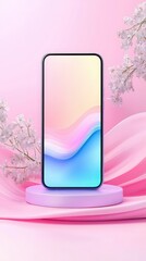 Poster - Vertical 3D phone screen design with smooth pastel gradients, sleek and modern UI layout, soft lighting, aesthetic and futuristic, full depth of field, professional stock
