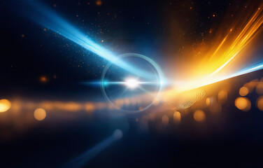 Aufkleber - A blurred, blue and orange sunset with light streaks across the sky.
