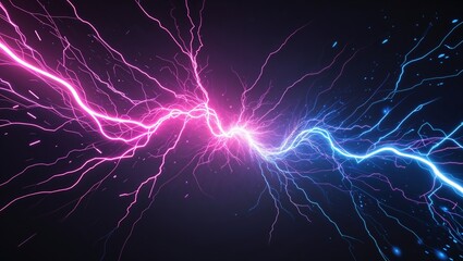 Wall Mural - abstract impact of neon pink and electric blue glowing lightning sparks effects anime on plain black