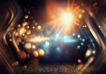 Poster - A bright light shines down on a sparkling, gold, glittering surface.