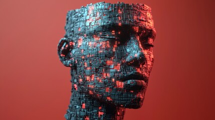 Poster - Intricate 3d sculpture of a head composed of multiple interconnected metal parts