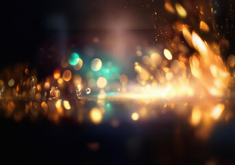 Poster - Abstract background of blurred golden lights on a dark surface.