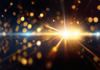 Poster - Golden bokeh lights create a sparkling backdrop, illuminating a dark surface with a warm glow.