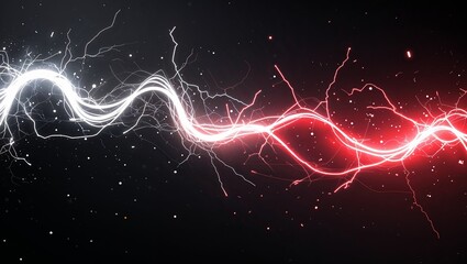 Wall Mural - Abstract impact of photon white and shadow red glowing lightning sparks effects anime on plain black background