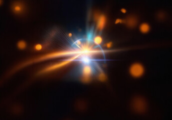 Poster - A bright light in the distance, with a blurry background of orange and yellow bokeh.