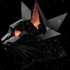Wall Mural - geometric cat in space low poly feline with cosmic texture