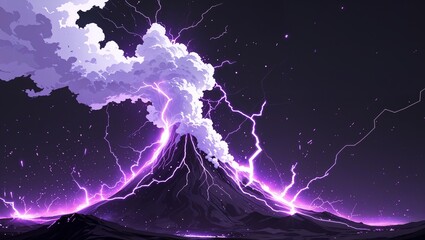Wall Mural - Abstract impact of radiant white and volcanic violet glowing lightning sparks effects anime on plain black background