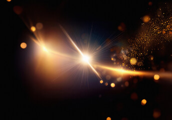 Poster - Abstract background with gold glitter, bokeh, and light flares.