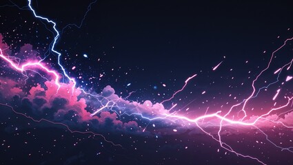 Wall Mural - Abstract impact of rose pink and midnight blue glowing lightning sparks effects anime on plain black background