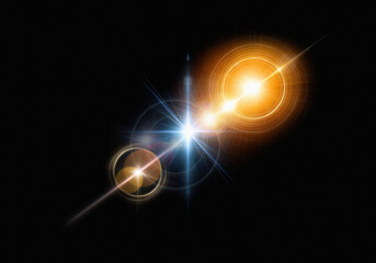 Poster - Two luminous celestial bodies connected by a radiant beam,  glowing rings surround them against a dark backdrop.  A cosmic connection of light and energy.