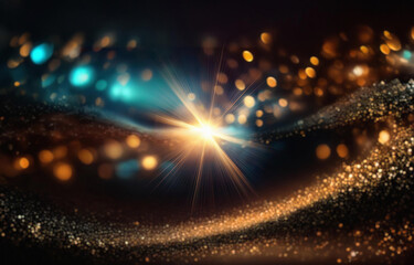 Fototapete - A bright golden light bursts from the center of the image, radiating outwards against a black background.