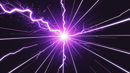 Wall Mural - Abstract impact of shock radiant violet glowing lightning sparks effects anime on plain black background