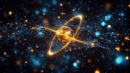 Poster - Bright yellow star surrounded by many intricate connected lines representing connections and networks
