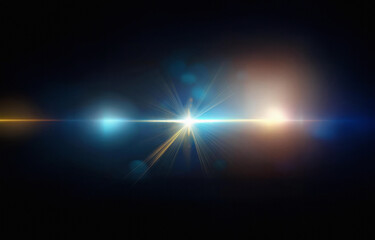 Poster - A bright golden light with streaks of blue and yellow emanating from its center against a dark background.
