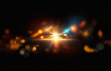 Poster - A bright, golden starburst of light radiates outwards from a center point in a deep black void.