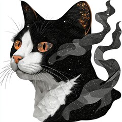 Wall Mural - celestial cat a cosmic portrait of a bicolor feline