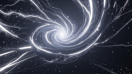 Abstract impact of swirl celestial silver glowing lightning sparks effects anime on plain black background