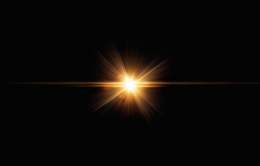 Leinwandbilder - A single bright gold light source with rays of light radiating outward on a black background.