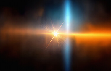Leinwandbilder - A bright star shines with a yellow-orange hue, radiating light against a black background.