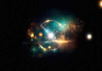 Poster - Abstract background with blurred lights in blue, green, and gold.