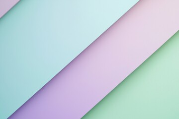 Poster - Abstract pastel color background with diagonally layered paper in light blue, lavender, and mint green, creating a soft and modern geometric composition