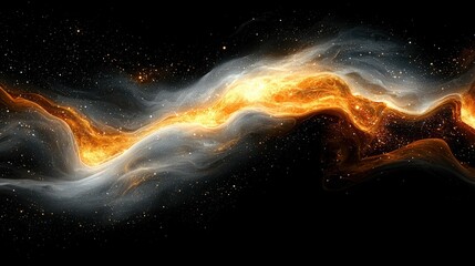 Poster - Vibrant abstract art featuring yellow and white swirls on a deep black background