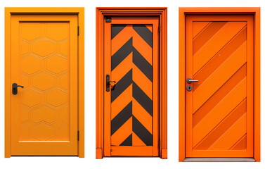 Aufkleber - Three vibrant orange doors with unique patterns, including honeycomb, chevron, and diagonal designs