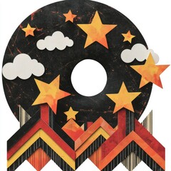 Wall Mural - night sky over abstract geometric landscape - vintage record design