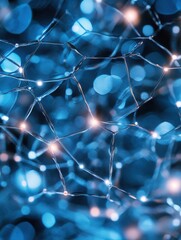 Poster - digital network of connected people, blue background, technology, connections, network