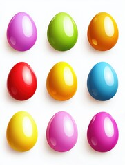 Wall Mural - Bright colorful eggs on white background, easter egg set, vector illustration