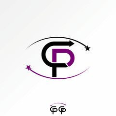 Poster - Logo design graphic concept creative premium vector stock image top sell initial CP or PC arrow connected swoosh star to monogram typography branding