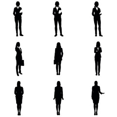 Wall Mural - a set of business woman standing pose vector silhouette, isolated white background