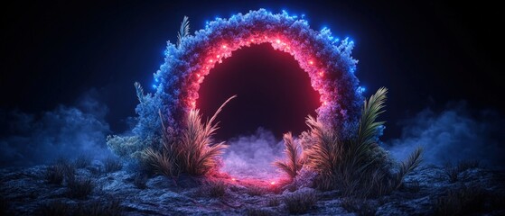 Poster - Dark tunnel with red light illuminating an eerie dungeon environment in a mysterious setting