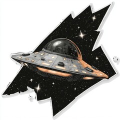 Wall Mural - retro flying saucer in space - vintage sci-fi illustration