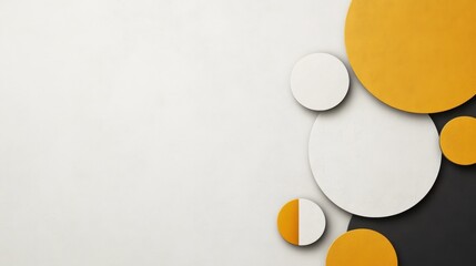 Poster - A minimalist composition featuring overlapping yellow and white circles against a textured gray background, creating a semi-abstract geometric design