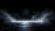 © l1gend - 3D rendering old wet asphalt neon lights street with smoke on black background