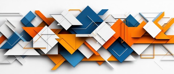 Aufkleber - Abstract background featuring a group of orange and blue geometric shapes in a modern design layout