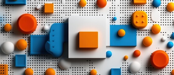 Poster - abstract geometric pattern on white board with orange and blue shapes in vintage colors and high det