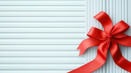 Canvas Print - Red ribbon tied in a bow on a white wooden surface. Perfect for gift giving or holiday celebrations.  Clean and simple design