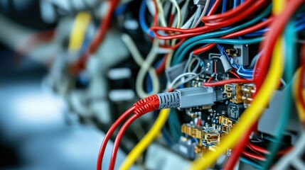 Poster - Airplane Maintenance Concept, Detailed View of an Intricate Avionics System with Colorful Wiring in a Modern Aircraft Environment