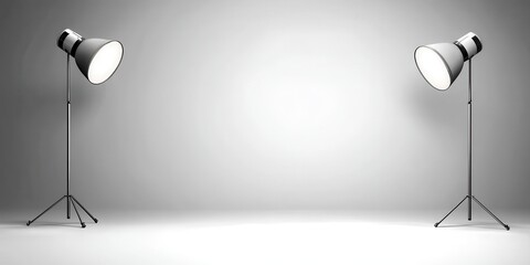 Poster - Two studio lights on stands illuminating a blank backdrop in a minimalist setting.