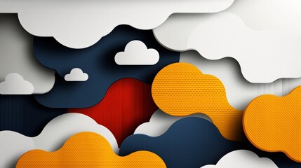 Poster - colorful clouds with bold geometric pattern in a vintage abstract design against a clear sky backgro