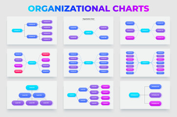 Poster - Collection of organizational chart designs showcasing various hierarchical structures and layouts for business and corporate purposes. Infographic flowchart templates