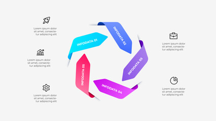 Wall Mural - Five Arrows Steps Infographic Chart with Icons and Descriptive Text Layout