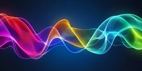 Poster - Abstract Rainbow Waves Flowing Dynamically on Dark Background Vibrant Colorful Design