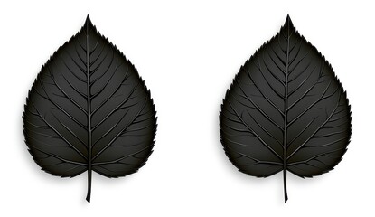 Poster - Two dark gray leaves with detailed veining are presented against a white background. The leaves are positioned symmetrically, creating a balanced