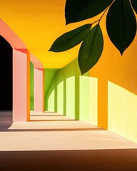 Poster - Vibrant colorful arches and shadows modern art space architecture indoor wide angle aesthetic design