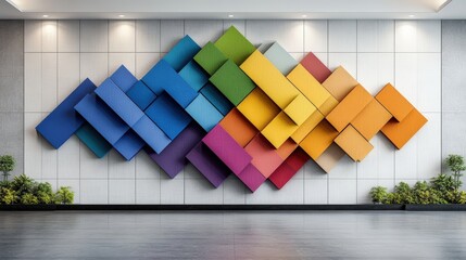 Poster - Colorful geometric pattern and abstract graffiti artwork on a vibrant wall in an urban setting