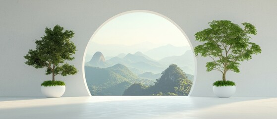 Poster - Serene nature view with trees modern interior digital artwork tranquil environment wide angle natural beauty